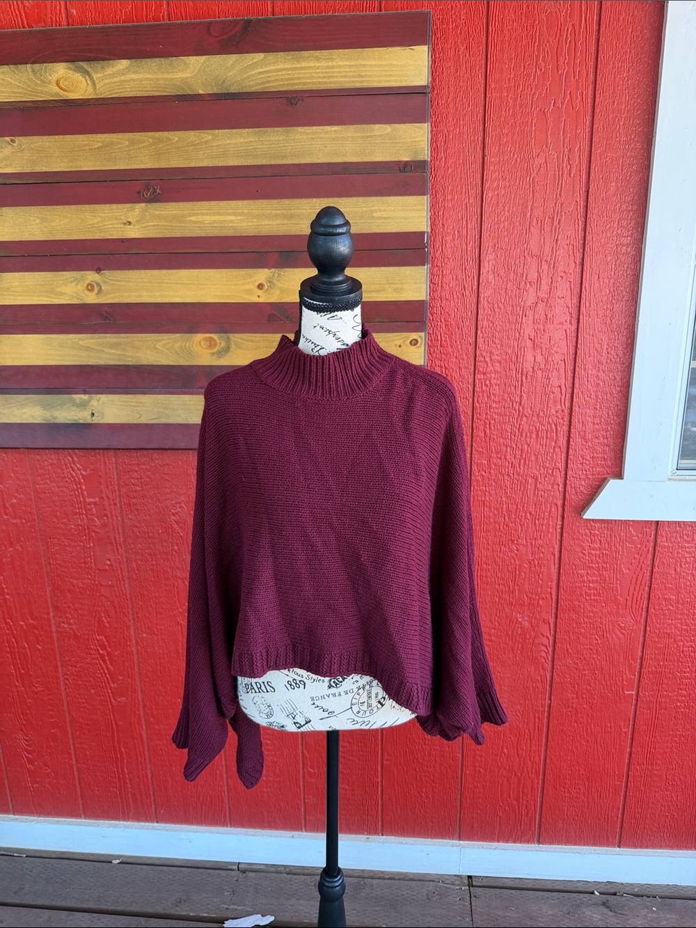 essue Wine Red Cowl Neck Knit Sweater